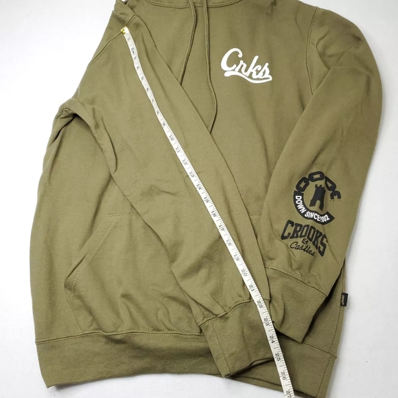 Crooks & Castles Mens Logo Graphic Pullover Hoodie Sweatshirt Olive Green - Picture 9 of 16